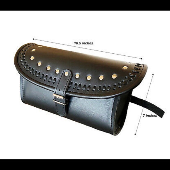 Motorcycle Genuine Leather PU Leather Tool Bag Front Rear Handlebar Fork Bag - Picture 2 of 5